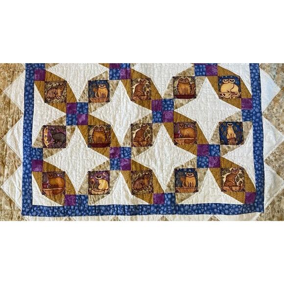 VTG Handmade Quilt Dan Morris Cat Art 1999 Timeless Treasures Folk Art 60x70 - Picture 11 of 12